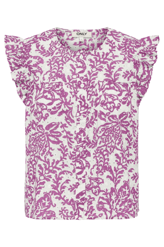 ONLAMANDA CHANEE CAP EMB TOP WVN 15350007 CLOUD DANCER/W SPRING CROCUS